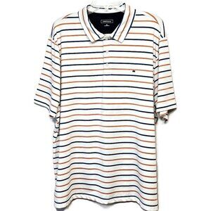 Crown & Ivy Men’s Striped Polo Shirt in White, Blue, Orange – Size XL